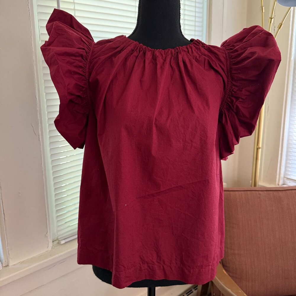 ulla johnson cotton burgundy puff sleeve whimsy fall winter holiday shirt